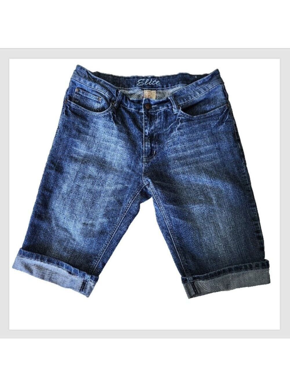 Denim Bermuda Shorts Women's 13 - 14 Walking 5-Pocket Blue Roll Cuff